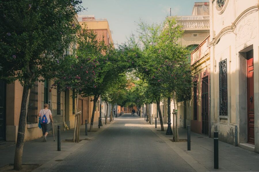 Barcelona streets with historic buildings near Gracia neighbourhood