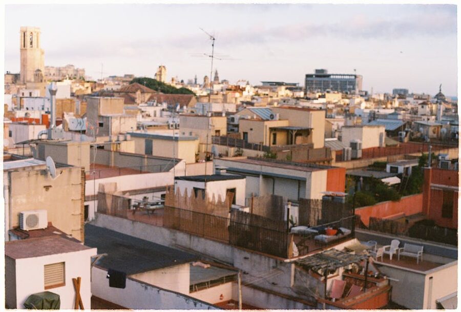 Barcelona rooftops at twilight cityscape view