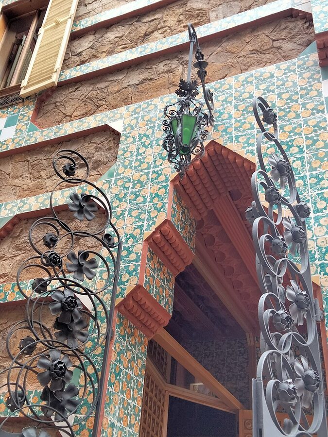 Casa Vicens entrance portal tile facade detail close up