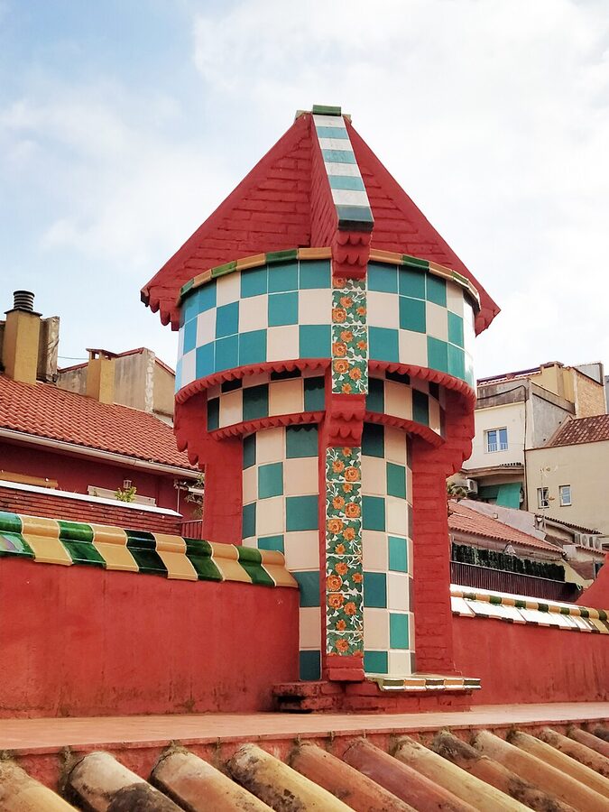Casa Vicens original tile-clad chimney rooftop detail