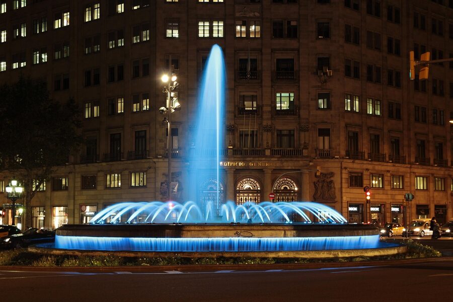 Passeig de Gracia Barcelona street fountain near Gaudi sites