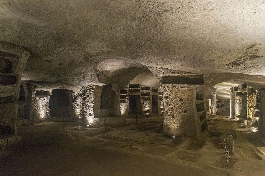Frescoed arches Catacombs of San Gennaro Naples