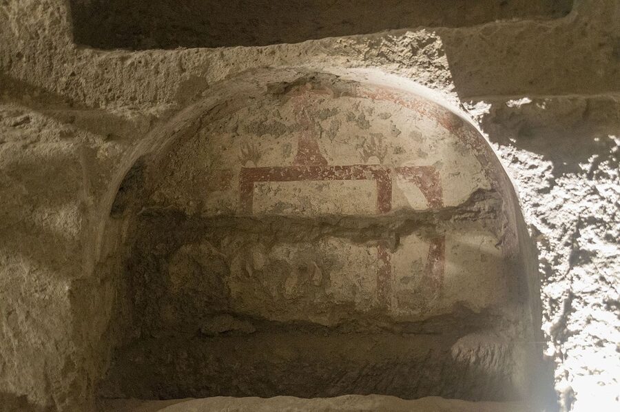Atmospheric interior of San Gennaro catacombs near the bishops crypt