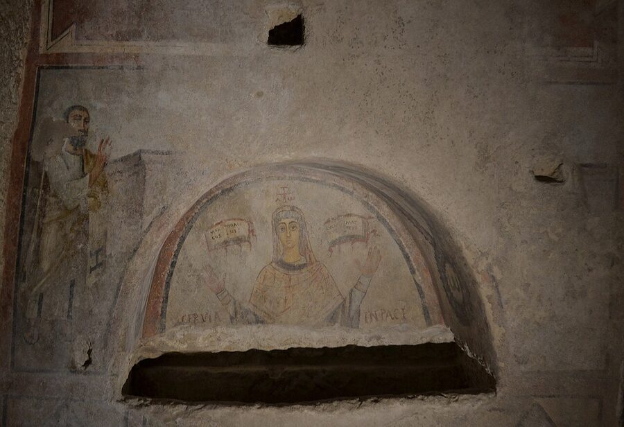 Low light tomb interior Catacombs of San Gennaro