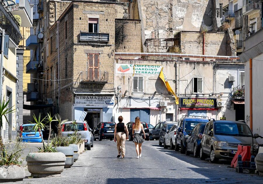 Naples Sanita street scene with historic facades