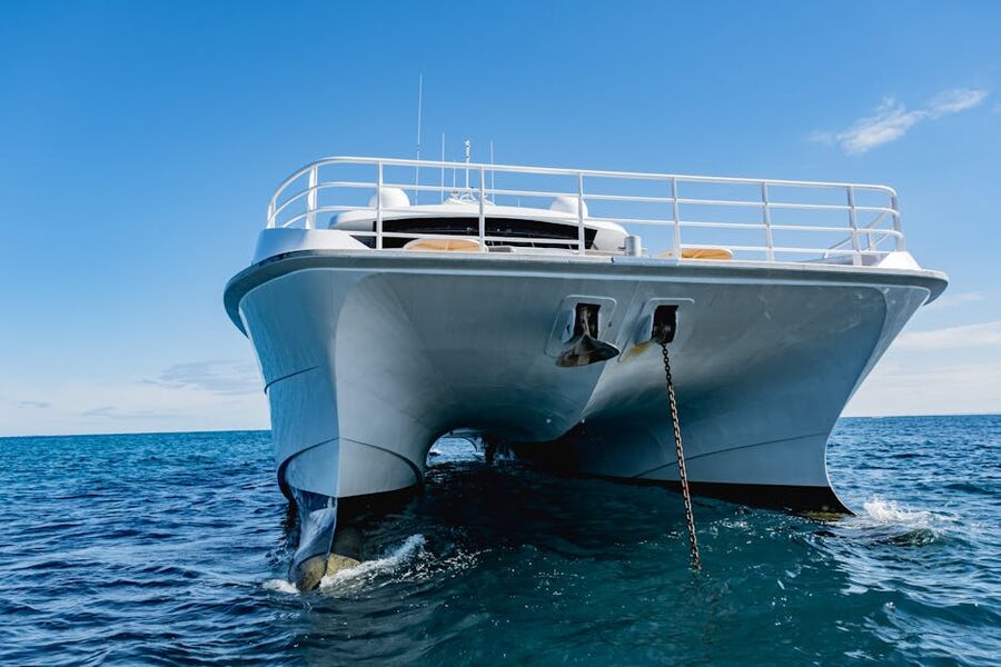Catamaran anchored on a calm ocean