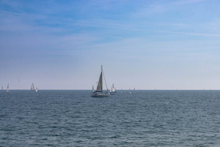 Sailboats on the Mediterranean Sea near Barcelona
