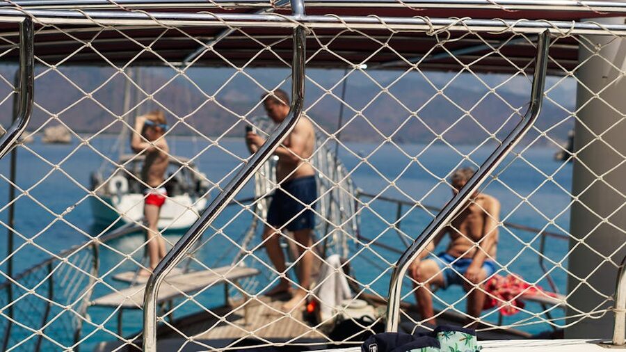 Catamaran deck netting view of the ocean