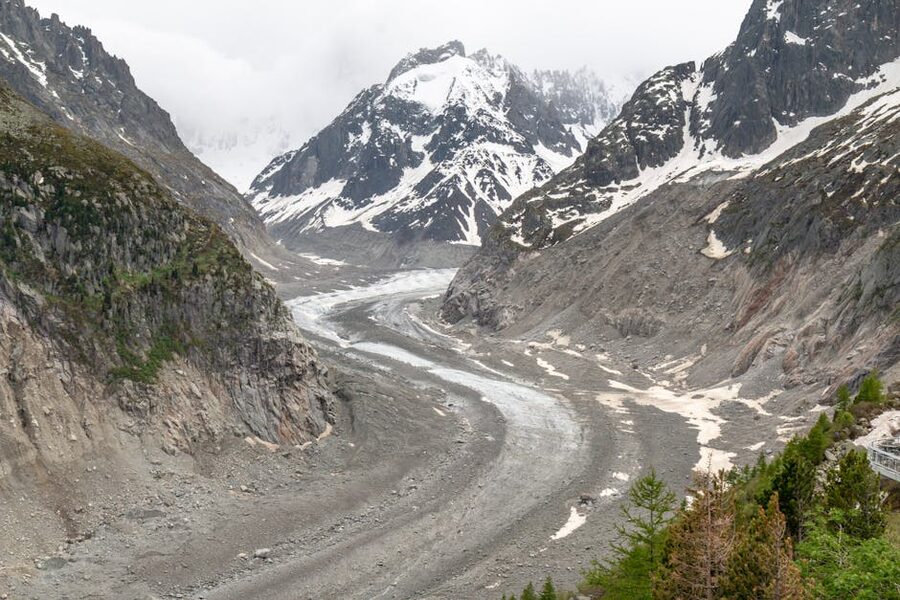 Snowy mountains and glacier at Chamonix-Mont-Blanc