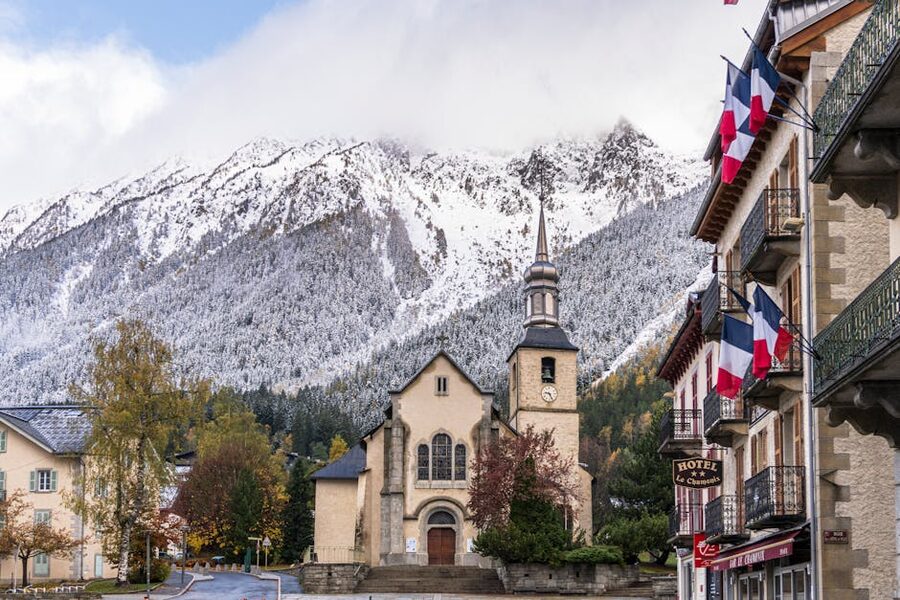 Chamonix town with picturesque alpine views and Mont Blanc backdrop