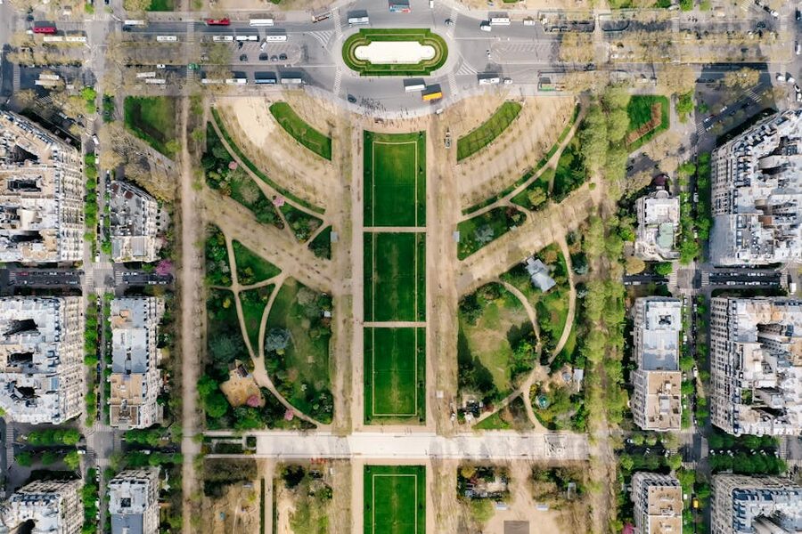 Champ de Mars aerial drone shot Paris