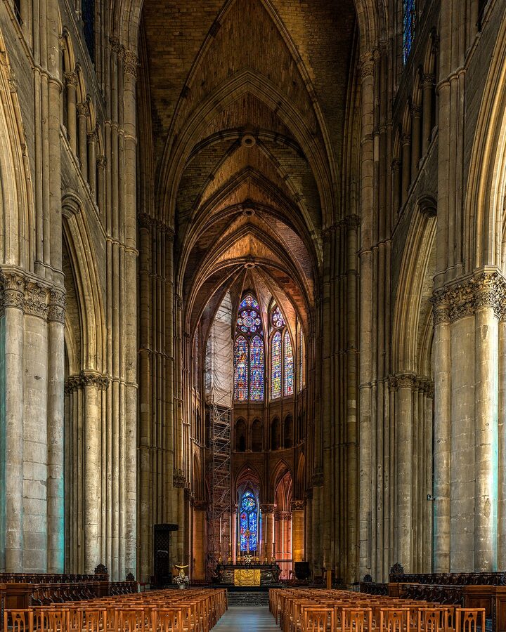 Reims cathedral nave interior with vaulted ceiling