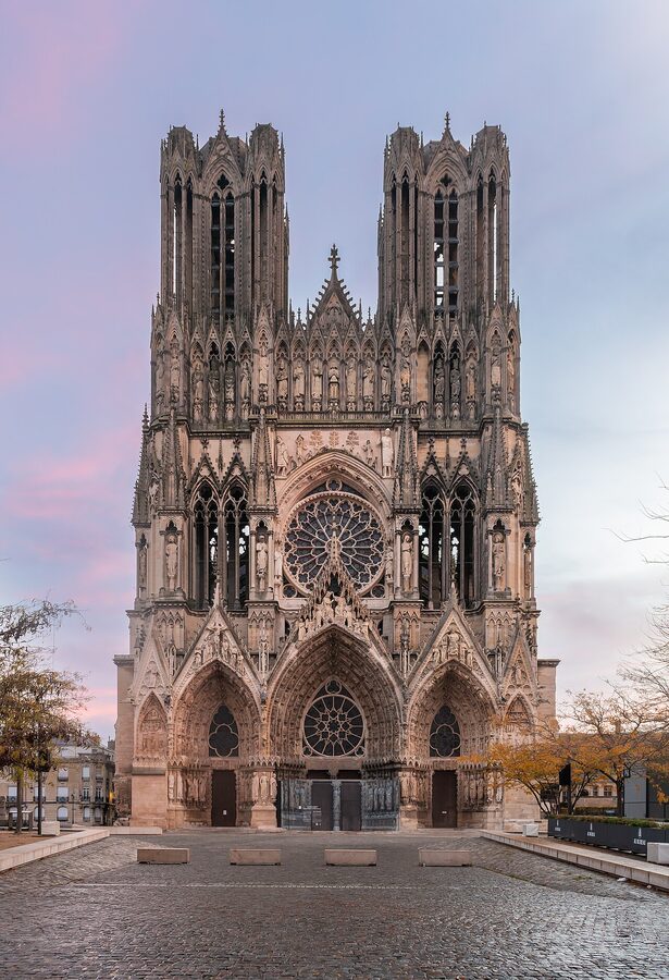 Reims cathedral stained glass and Gothic vaults