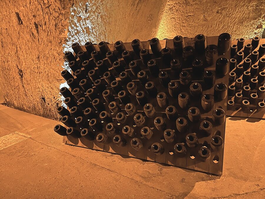 Riddling racks at Veuve Clicquot champagne cellars in Reims