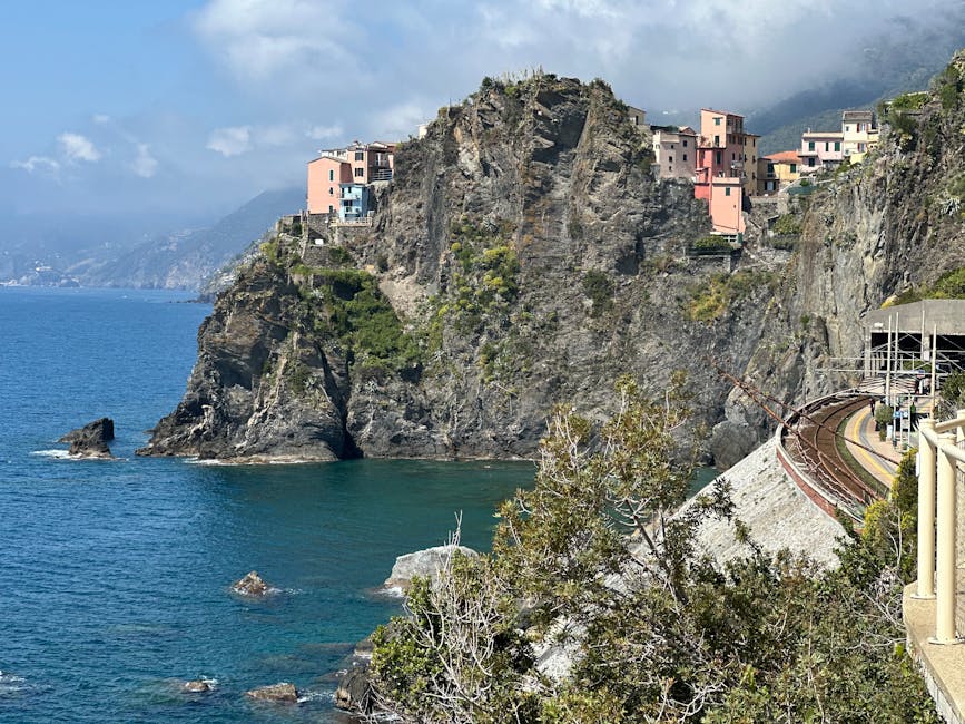 Manarola houses tumbling down the cliff Cinque Terre Italy