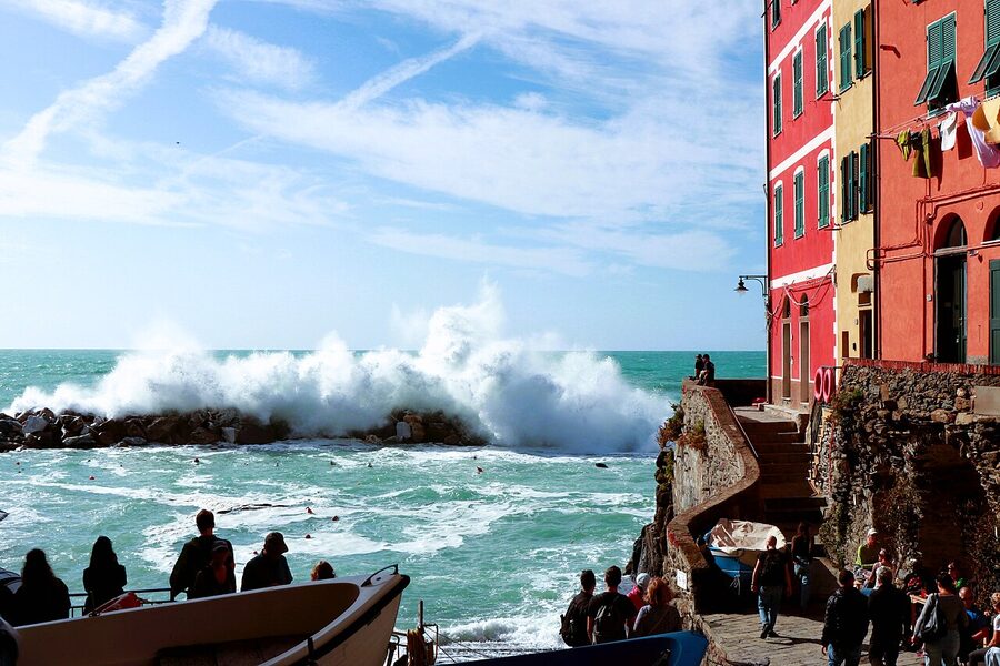 Riomaggiore harbor and overturned fishing boats Cinque Terre