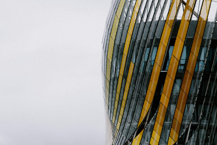 Cite du Vin yellow stripes detail low angle