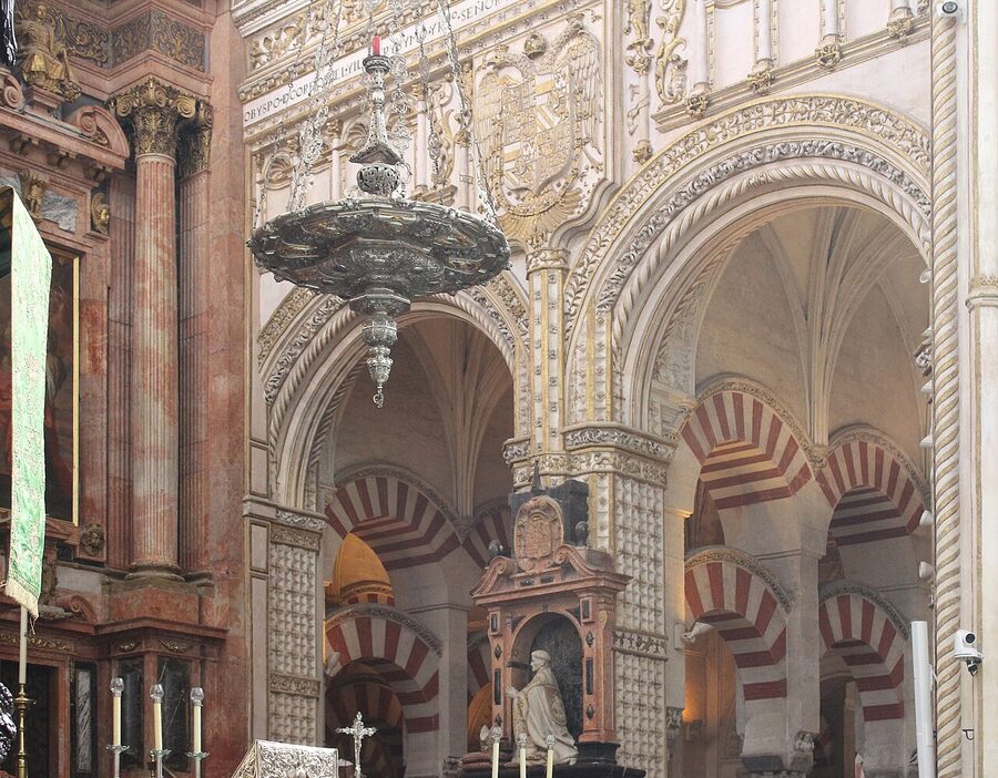 The blending of Christian and Moorish architecture inside the Mezquita-Cathedral of Cordoba