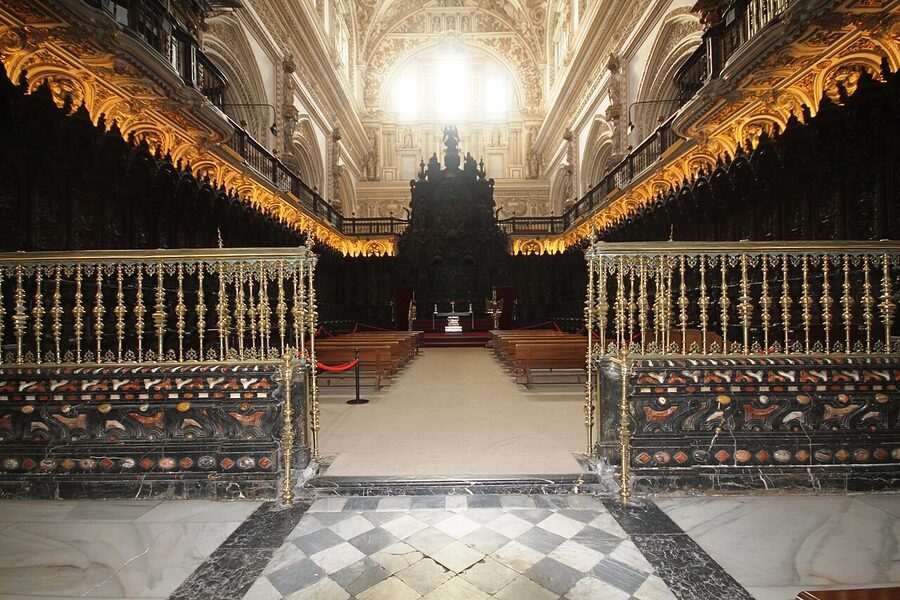 The Renaissance choir stalls inside the cathedral nave