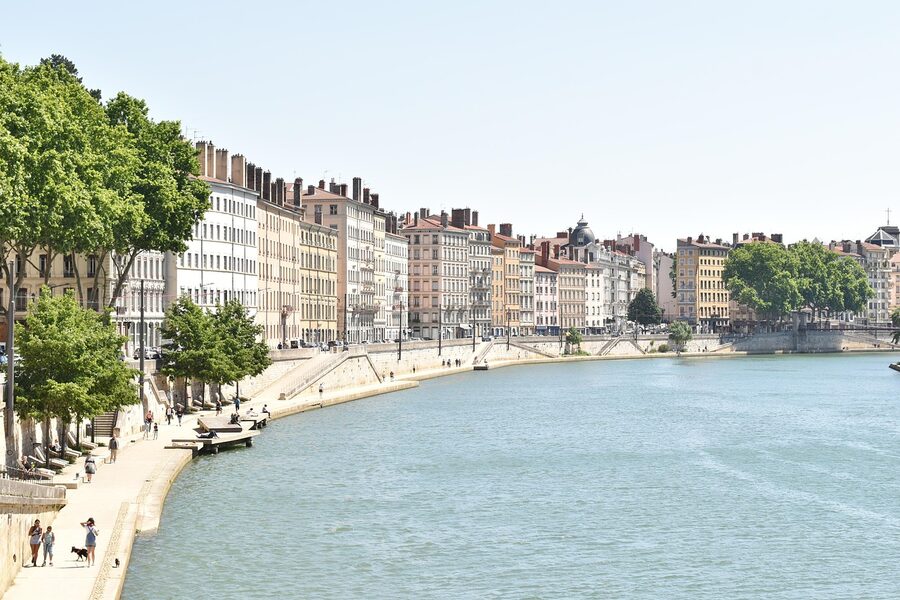 Croix-Rousse buildings along the Saone River, Lyon