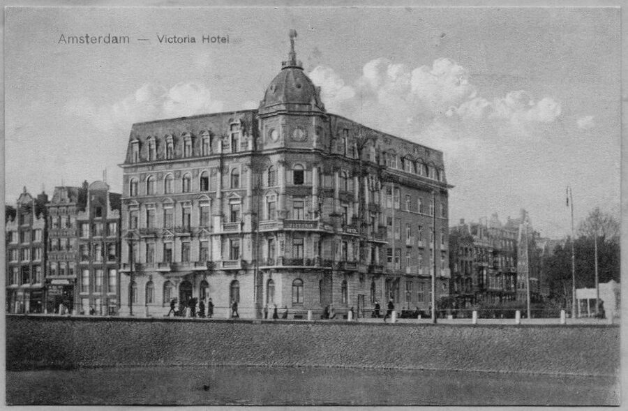 Damrak Victoria Hotel Amsterdam c.1890 postcard view