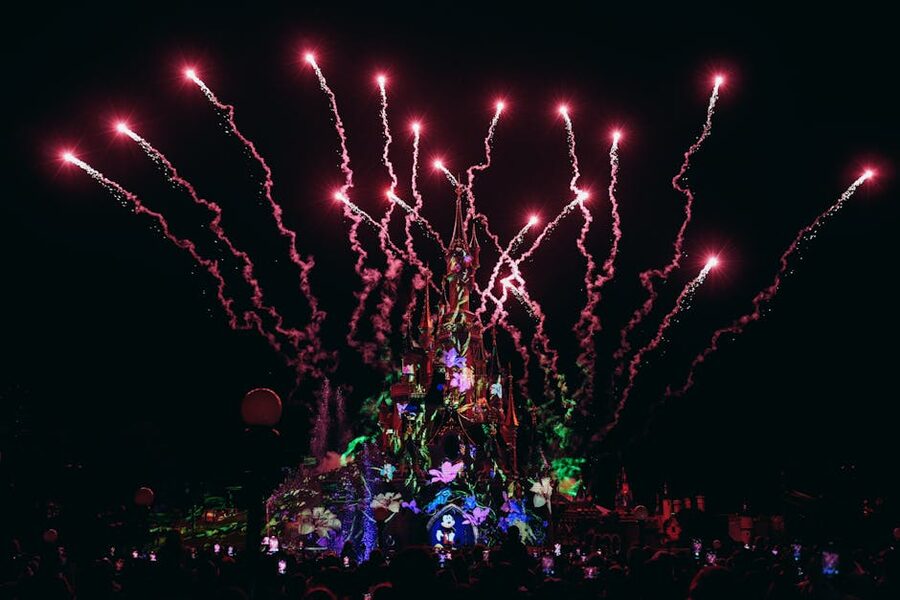 Disneyland Paris castle fireworks evening show