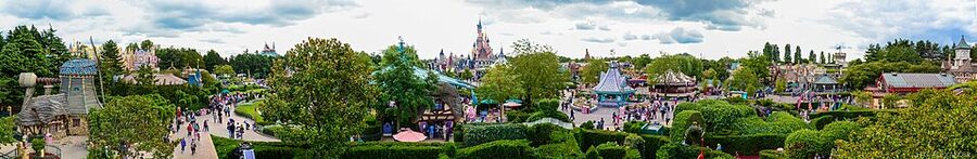 Fantasyland panorama Disneyland Paris with castle and rides