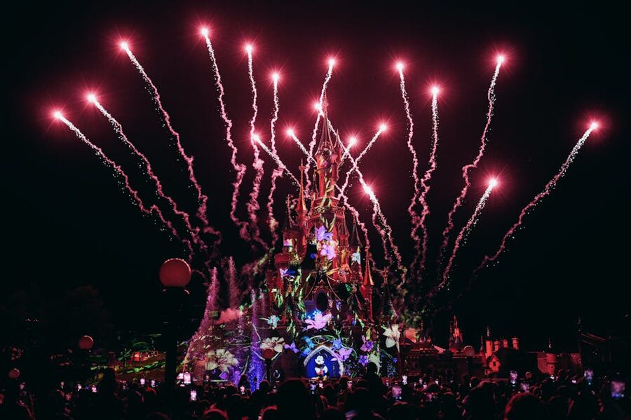 Night fireworks above Sleeping Beauty Castle Disneyland Paris
