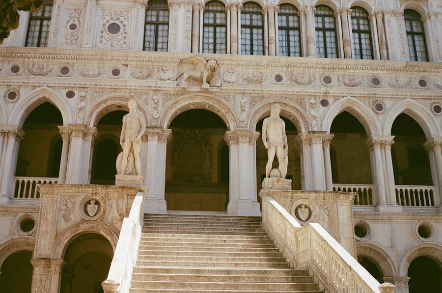 Doges Palace arches and staircases interior view