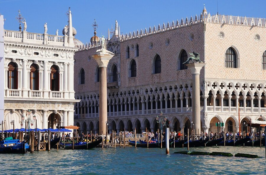 Piazzetta San Marco with Doges Palace and statues Venice