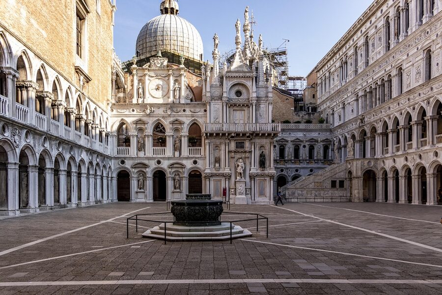 Doges Palace pillars and Venetian Gothic architecture