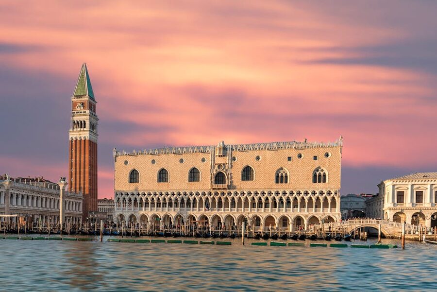 Doges Palace and St Marks Campanile at sunset Venice