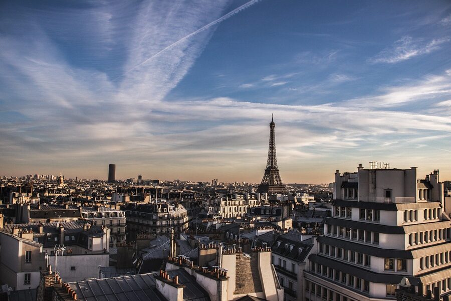 Eiffel Tower seen from a Parisian rooftop