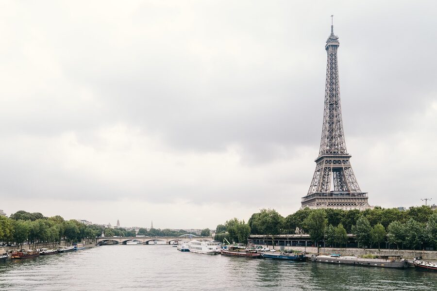 Eiffel Tower from the River Seine landmark view