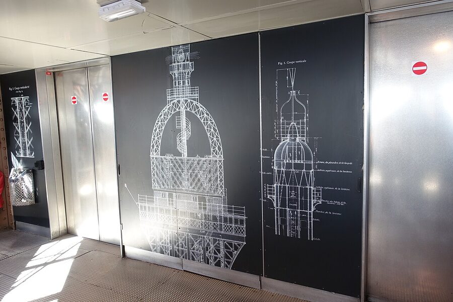 Eiffel Tower summit viewing platform with cabin