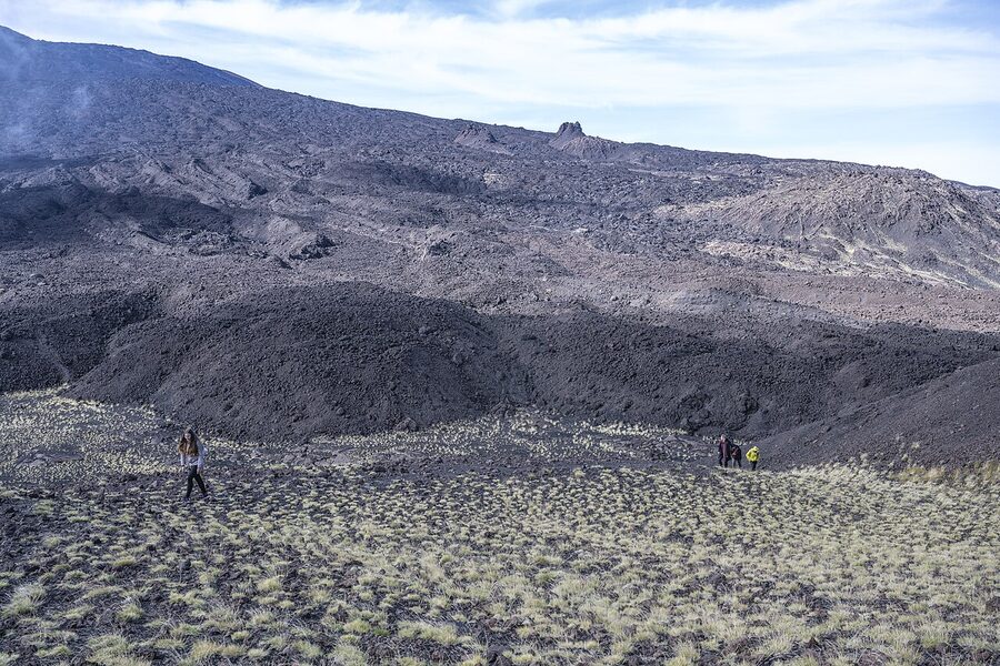 Mount Etna in eruption with lava and ash plume from the summit, 2024