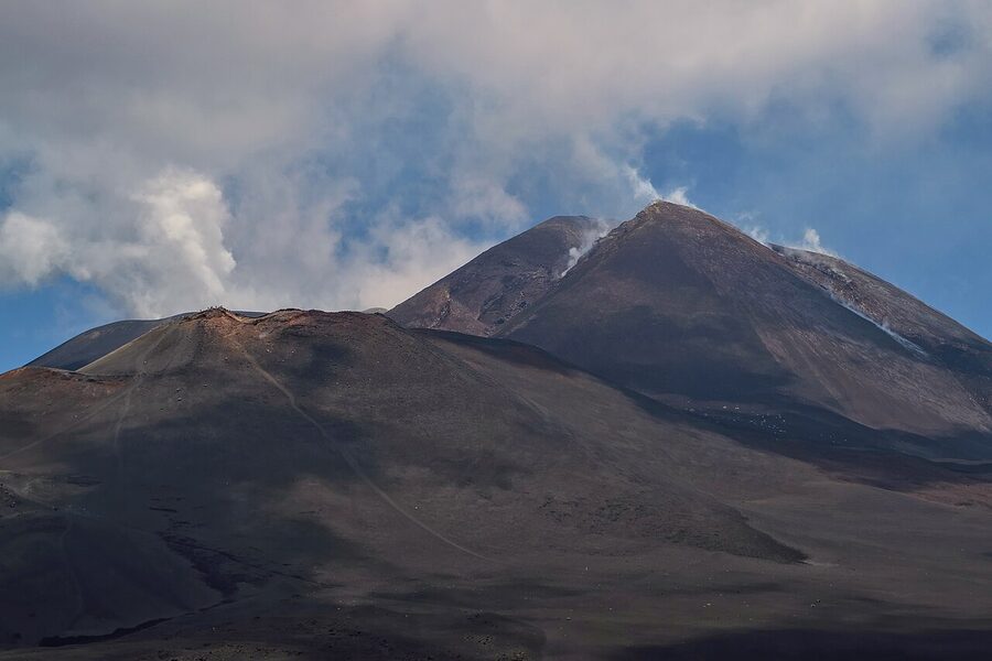 Aerial view of the summit craters of Mount Etna