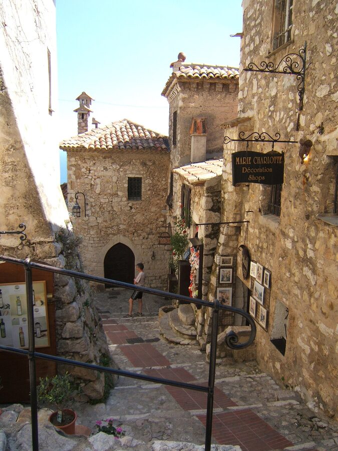 Narrow stone alleys winding through Eze medieval village