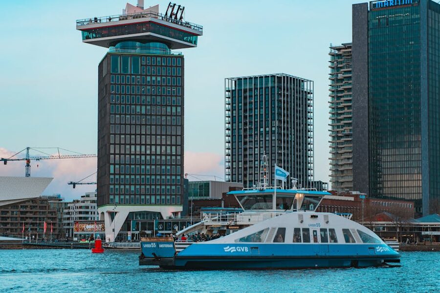 ADAM Tower and ferry on the IJ Amsterdam-Noord