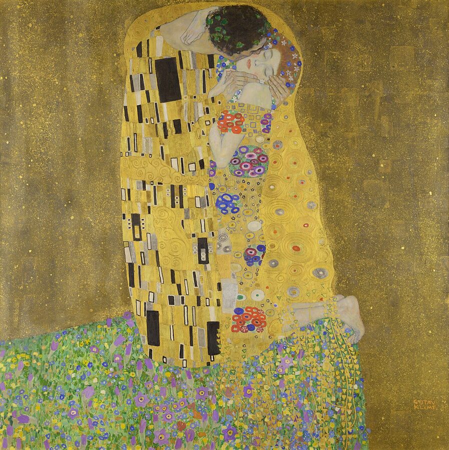 Gustav Klimt The Kiss original painting public domain reference