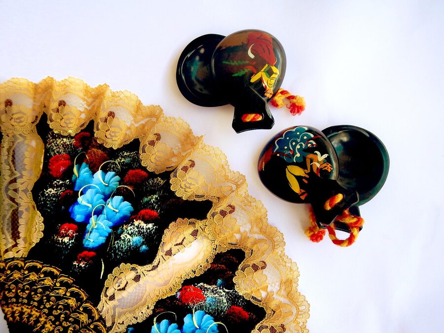Castanets and fan for flamenco Spain