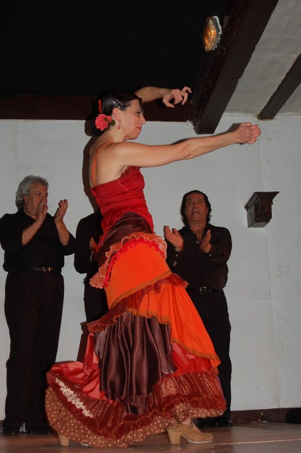 Close detail of flamenco footwork in a Madrid tablao