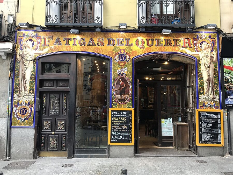A street in the Barrio de las Letras Literary Quarter Madrid