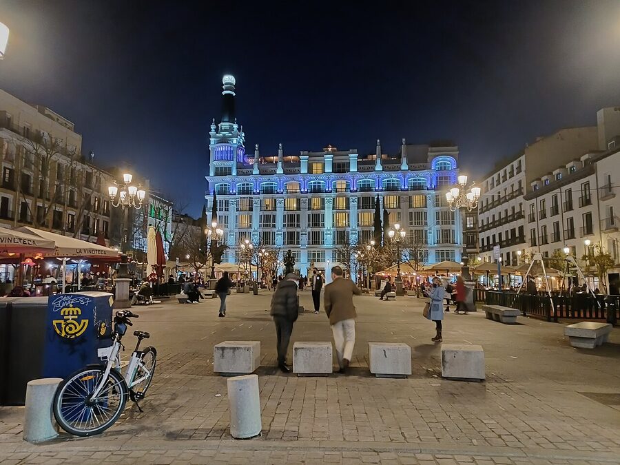 Plaza de Santa Ana in Madrid in the evening