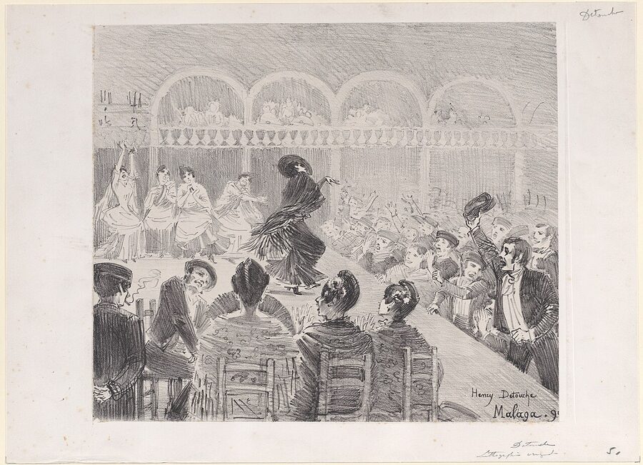 1898 print of a flamenco dancer in Málaga, Henry Detouche, Met collection