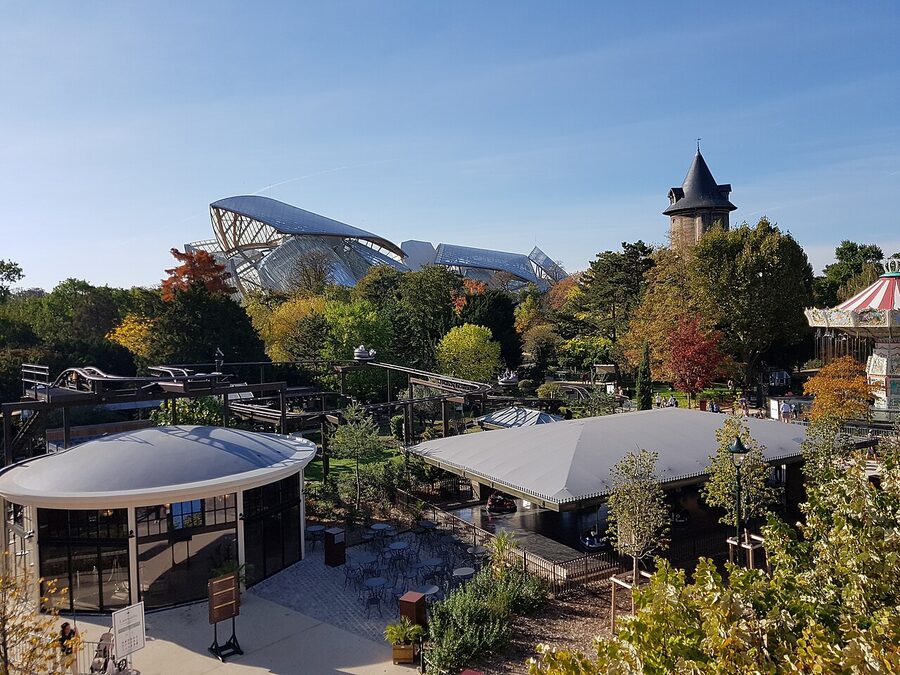 Detail view of the eleven glass sails at Fondation Louis Vuitton Paris