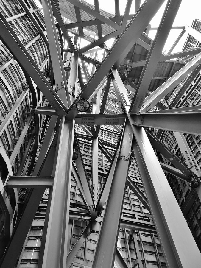 Steel and timber section of the underlying frame at the Fondation Louis Vuitton