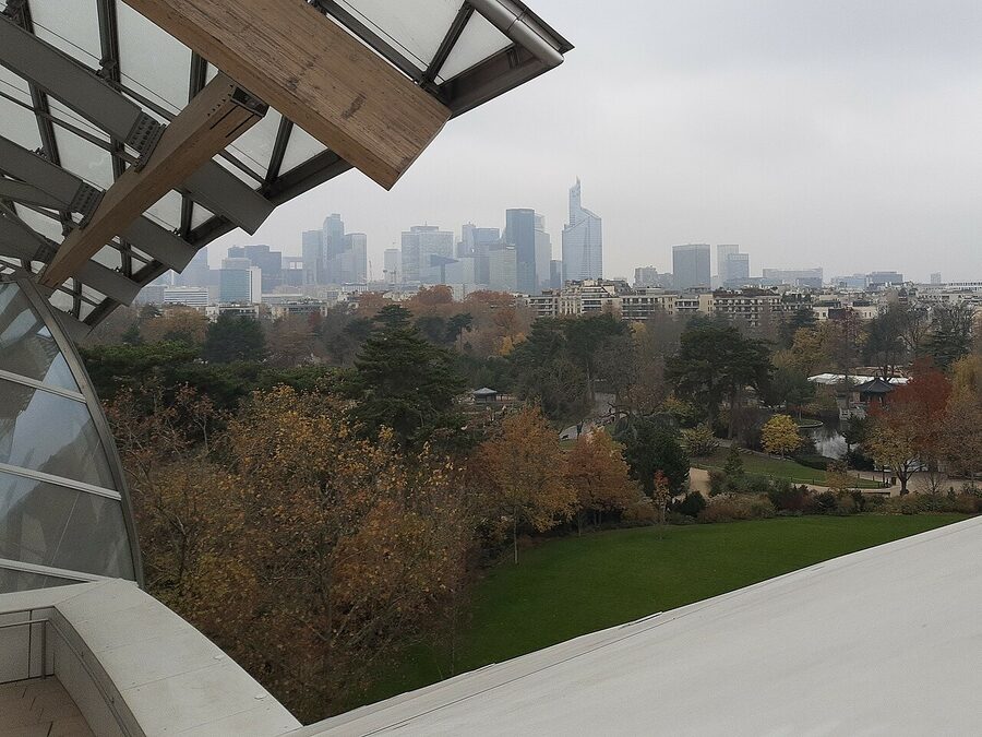 View toward La Defense from the rooftop terrace of Fondation Louis Vuitton