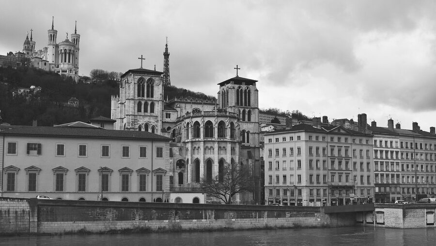 Fourviere basilica seen from the Saone river, Lyon