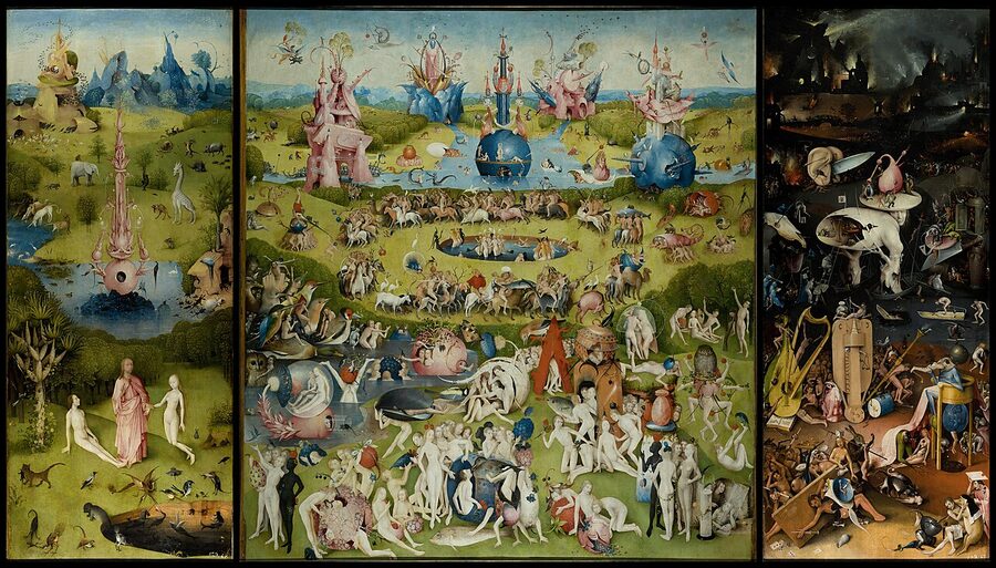 The Garden of Earthly Delights triptych by Hieronymus Bosch in Room 56A of the Prado Museum